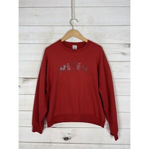Jerzees Sweatshirt Womens Large Red Cat Heart Graphic Fleece Pullover Crewneck